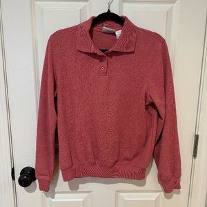 Alfred Dunner Floral Pattern Pink Long Sleeve Polo - Size Small‎